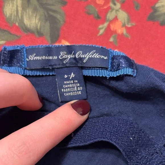 American Eagle Outfitters Navy Lace Trim Tank Top - Picture 6 of 7